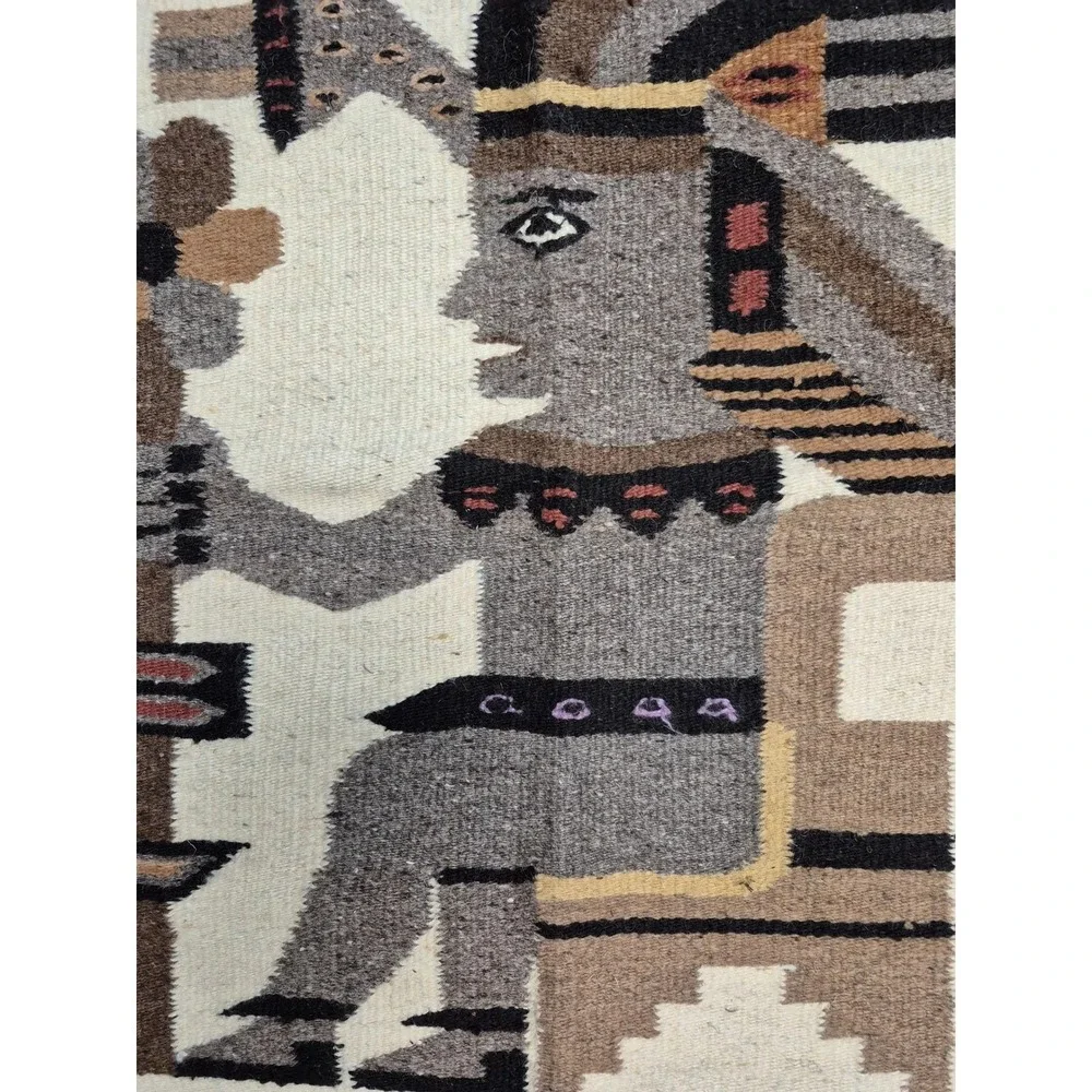 Vintage Southwestern Wool‎ Wall Hanging Navajo Style Kachina Art Rug 37x27